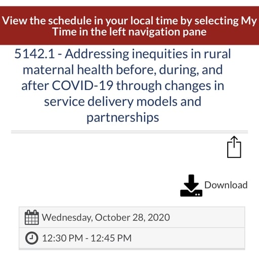 APHA 2020 Annual Meeting Presentation - Addressing inequities in rural maternal health before, during, and after COVID-19 through changes in service delivery models and partnerships