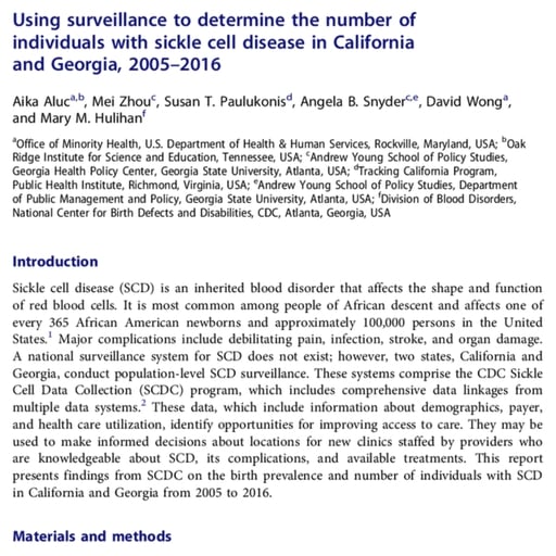 Using surveillance to determine the number of individuals with sickle cell disease in California and Georgia, 2005–2016