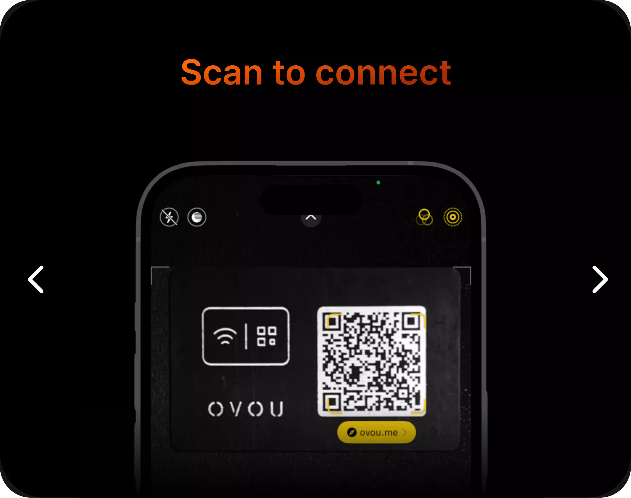 Phone on camera, scanning QR code from the back of OVOU Card